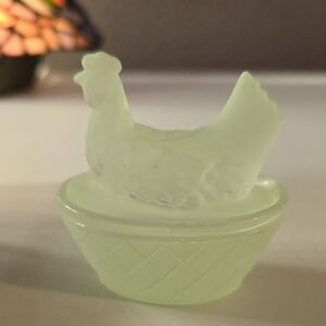 Glowing Glass Mini Hen on Nest Figurine - Pale Green